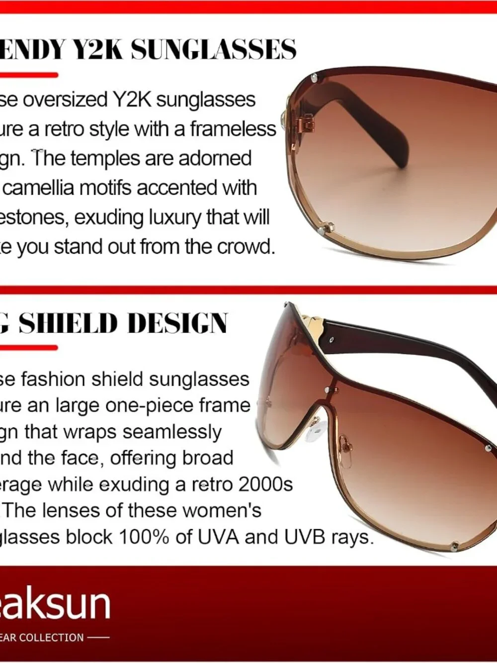 Trendy Oversized Y2K Sunglasses with UV400 Protection & Rhinestone Accents